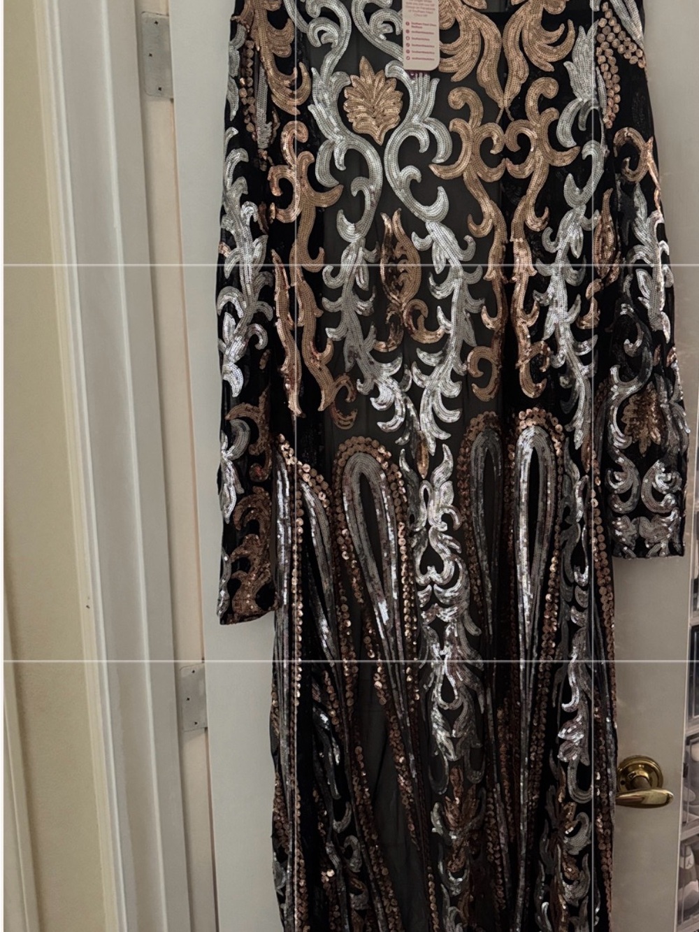 Black Long Sleeve Sequin Top with Gold & Silver Embroidery